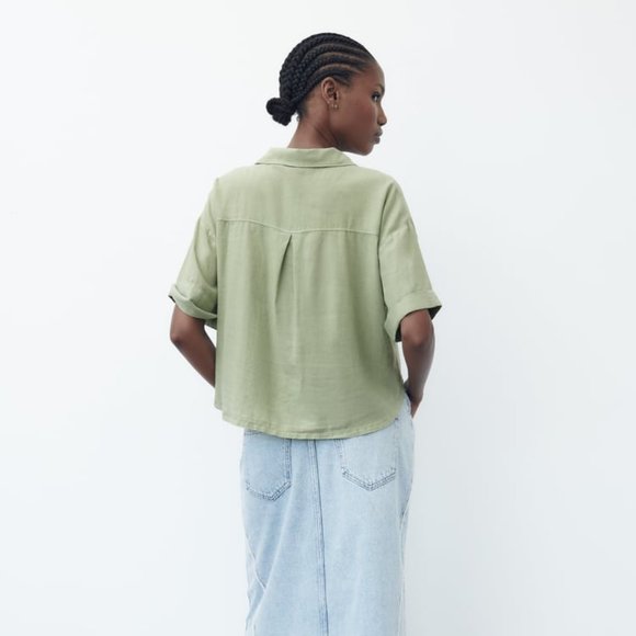 NWT Zara Linen Blend Crop Shirt - Picture 2 of 7